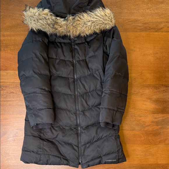 Girls Lands' End Jacket faux fur Cream Lining - Picture 4 of 5